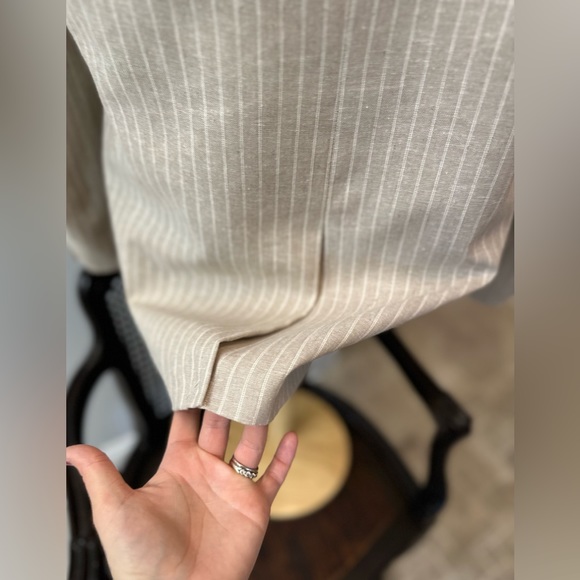 NWOT Beige White Perry Ellis Pin Stripe Linen Cotton Stud Boss Blazer 42R - Picture 9 of 15